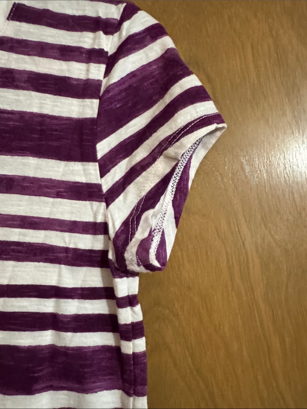 LOFT Purple and White Striped V-Neck Short Sleeve Tee - Picture 4 of 5